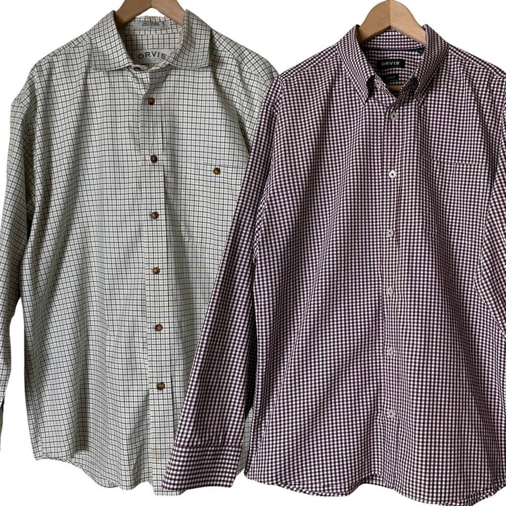 ORVIS Shirts Long Sleeve Lot of 2 Outdoors Fishing Camping Cotton Size Large